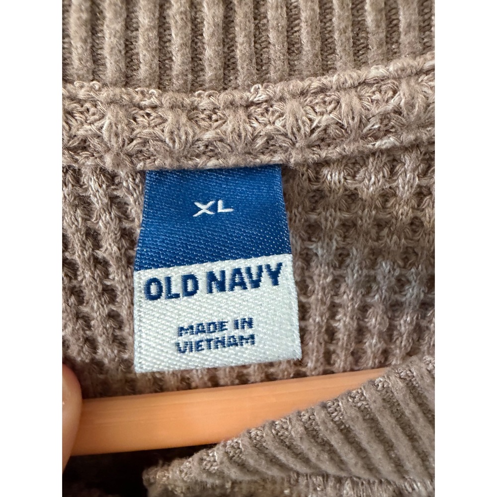 Old Navy Womens XL Waffle Knit Henley Top Brown Long Sleeve Thermal Sweater - Picture 3 of 3